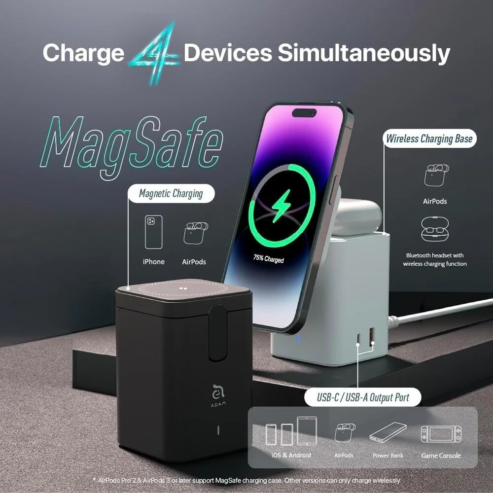 ADAM Magnetic Wireless Charger Mag 4 GaN 30W 4in1 Power Charging IPhone‎ AirPods